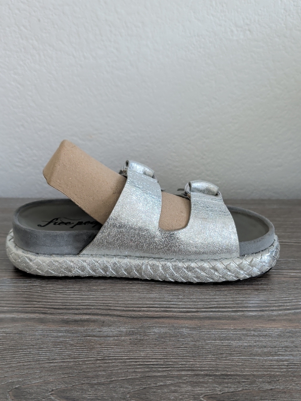 Free People PANAMA Silver Metallic Leather Platform Slides Sandals 39 9 9.5 Shoe - Picture 5 of 15